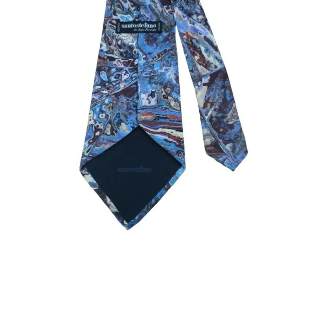 SANTOSTEFANO Blue Art Silk Tie ITALY 60”/ 4” EC